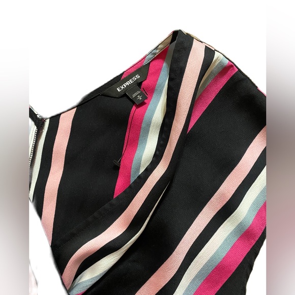 Express Top Womens Black Pink Striped Tie Waist Casual Work Office Summer - Picture 4 of 6